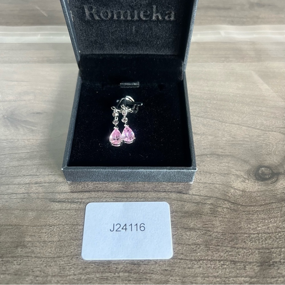 Romieka Silver 925 Pink and Clear Crystal Teardrop Earrings SKU#J24116
